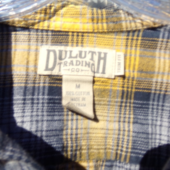 Duluth Trading Co. Yellow/Blue Flannel Trim Fit Button Down Shirt- Size M - Picture 3 of 3
